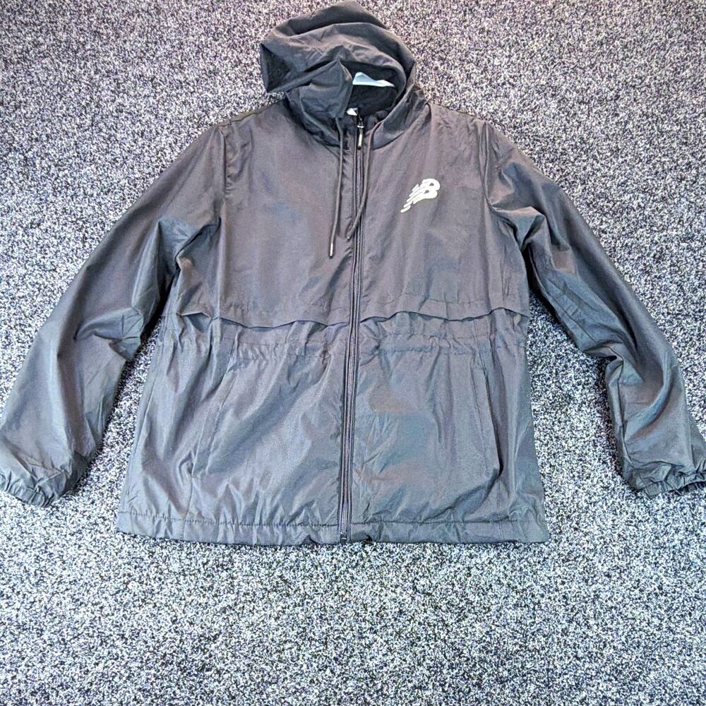 New Balance Men’s L Gray Hooded Full Zip Windbreaker Jacket w/ Zipped Pockets